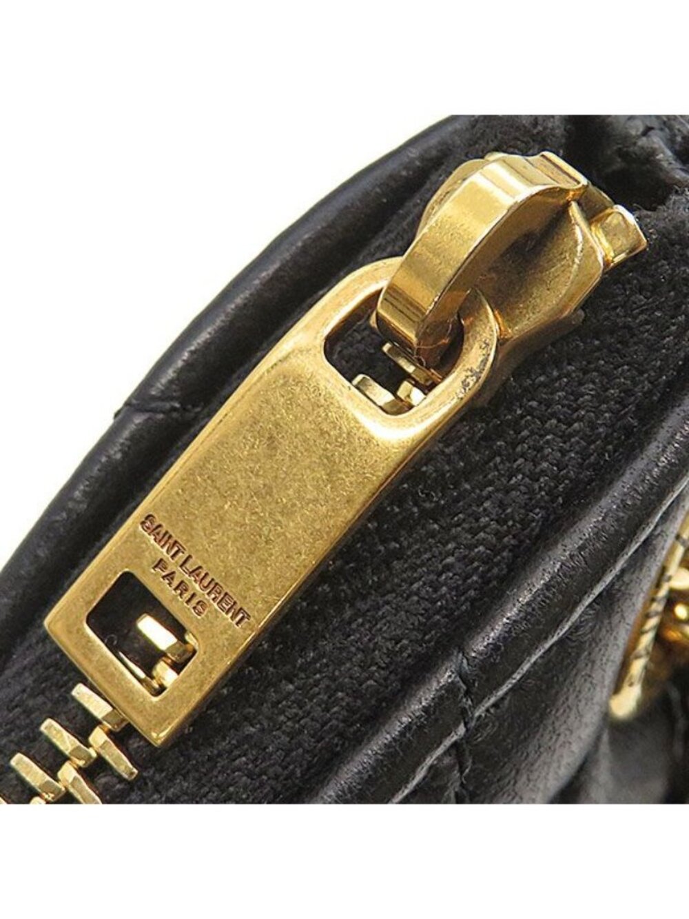Saint Laurent Coin Case Triangle Lambskin Black Gold Purse - Picture 5 of 9